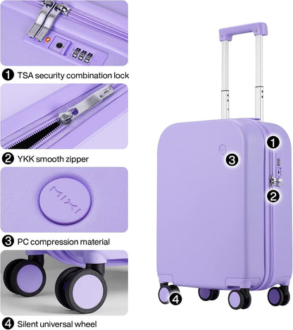 14 Inch Underseat Luggage Carry on Suitcase Free Boarding Personal Item Suitcases with Spinner Wheels Hardshell Lightweight PC for Short Travel, Lark Yellow