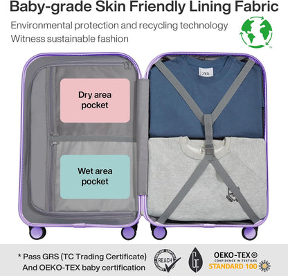 14 Inch Underseat Luggage Carry on Suitcase Free Boarding Personal Item Suitcases with Spinner Wheels Hardshell Lightweight PC for Short Travel, Lark Yellow