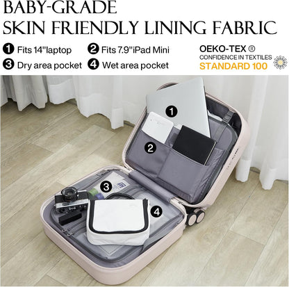 14 Inch Underseat Luggage Carry on Suitcase Free Boarding Personal Item Suitcases with Spinner Wheels Hardshell Lightweight PC for Short Travel, Lark Yellow