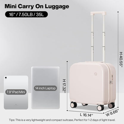 14 Inch Underseat Luggage Carry on Suitcase Free Boarding Personal Item Suitcases with Spinner Wheels Hardshell Lightweight PC for Short Travel, Lark Yellow