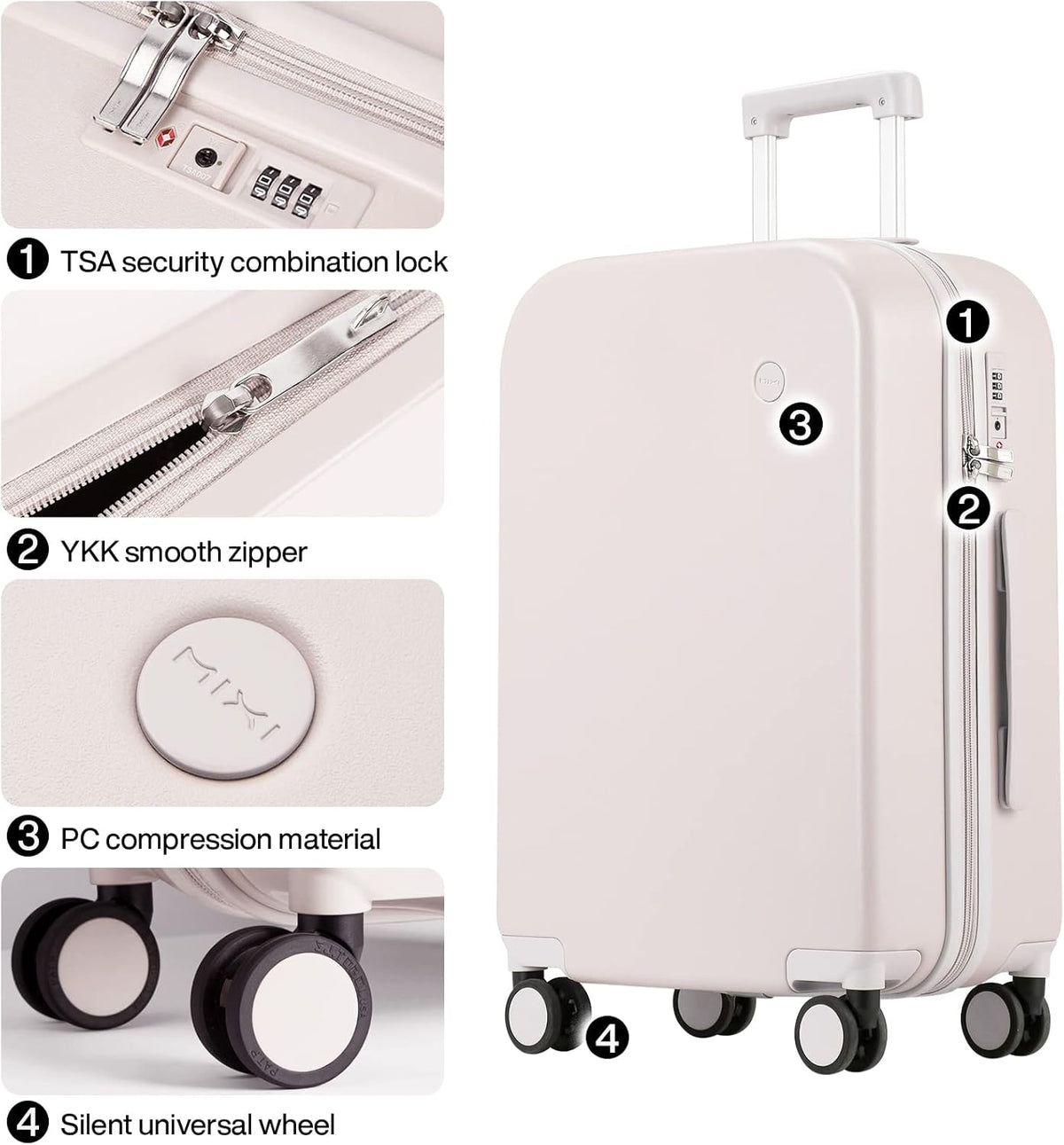 14 Inch Underseat Luggage Carry on Suitcase Free Boarding Personal Item Suitcases with Spinner Wheels Hardshell Lightweight PC for Short Travel, Lark Yellow