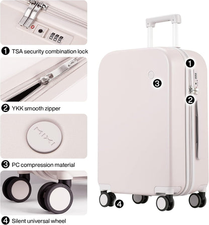 14 Inch Underseat Luggage Carry on Suitcase Free Boarding Personal Item Suitcases with Spinner Wheels Hardshell Lightweight PC for Short Travel, Lark Yellow