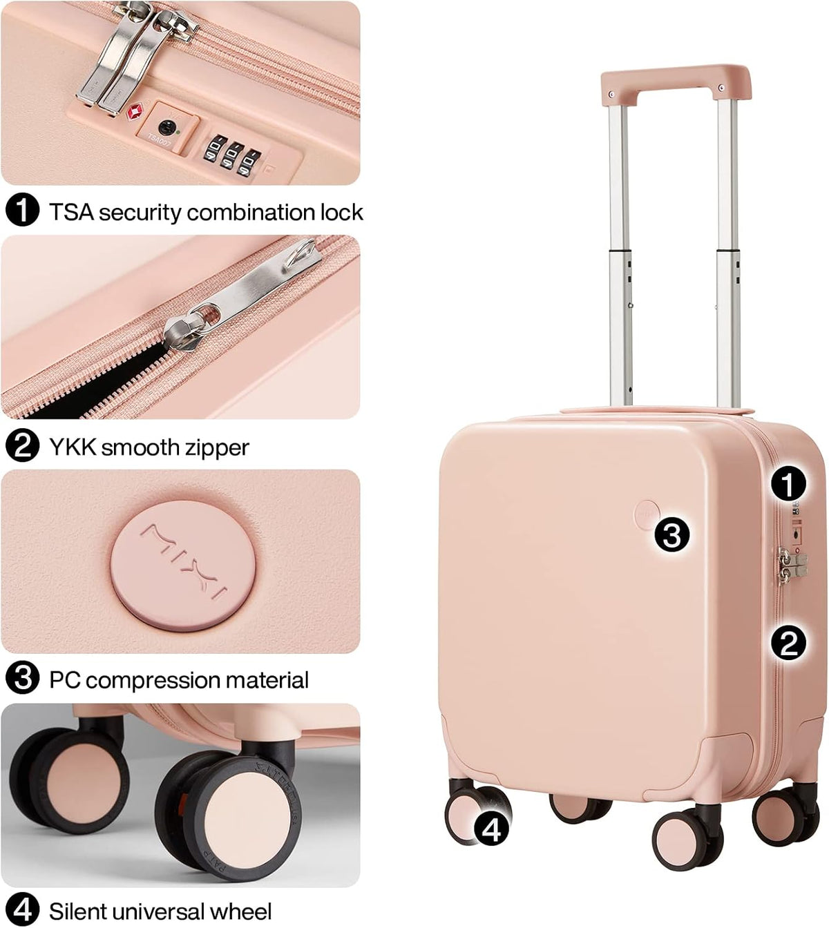 14 Inch Underseat Luggage Carry on Suitcase Free Boarding Personal Item Suitcases with Spinner Wheels Hardshell Lightweight PC for Short Travel, Lark Yellow