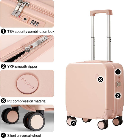 14 Inch Underseat Luggage Carry on Suitcase Free Boarding Personal Item Suitcases with Spinner Wheels Hardshell Lightweight PC for Short Travel, Lark Yellow