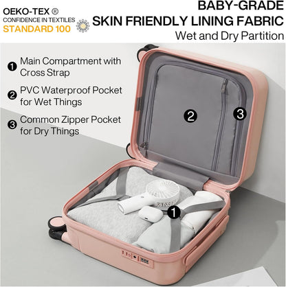 14 Inch Underseat Luggage Carry on Suitcase Free Boarding Personal Item Suitcases with Spinner Wheels Hardshell Lightweight PC for Short Travel, Lark Yellow
