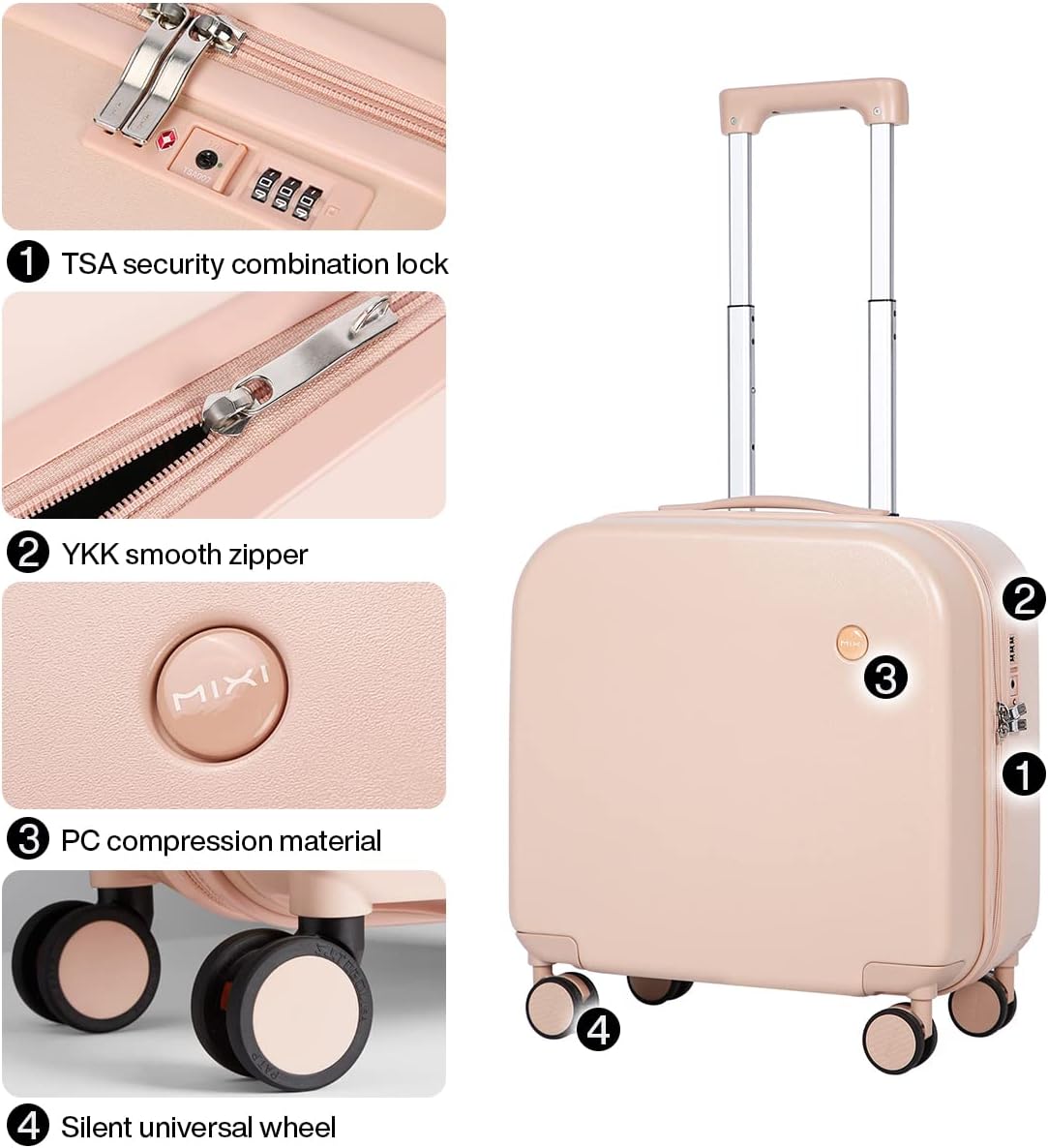 14 Inch Underseat Luggage Carry on Suitcase Free Boarding Personal Item Suitcases with Spinner Wheels Hardshell Lightweight PC for Short Travel, Lark Yellow
