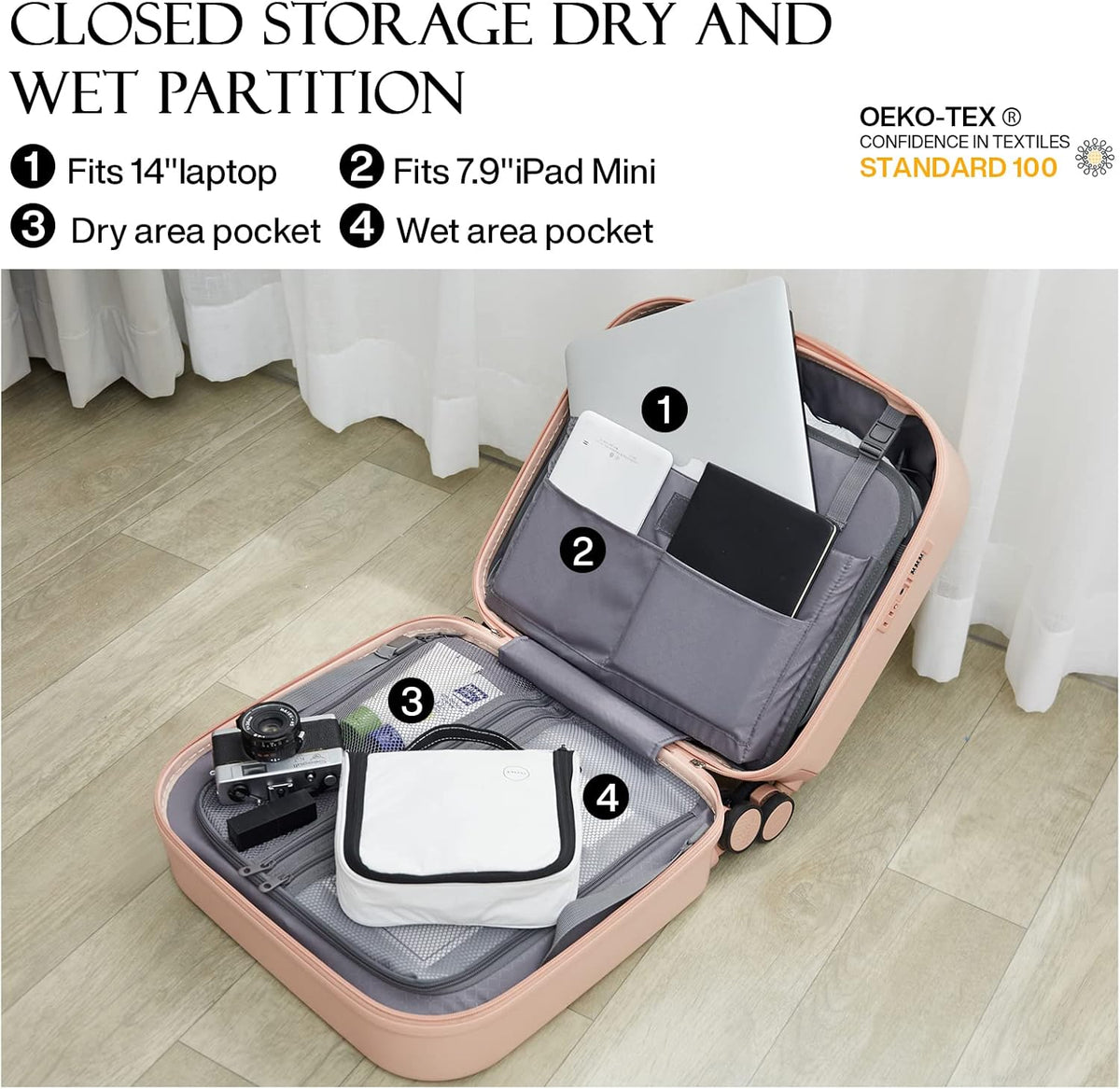 14 Inch Underseat Luggage Carry on Suitcase Free Boarding Personal Item Suitcases with Spinner Wheels Hardshell Lightweight PC for Short Travel, Lark Yellow