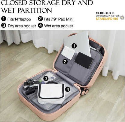 14 Inch Underseat Luggage Carry on Suitcase Free Boarding Personal Item Suitcases with Spinner Wheels Hardshell Lightweight PC for Short Travel, Lark Yellow