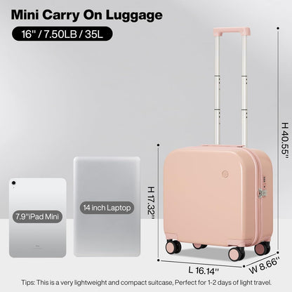 14 Inch Underseat Luggage Carry on Suitcase Free Boarding Personal Item Suitcases with Spinner Wheels Hardshell Lightweight PC for Short Travel, Lark Yellow