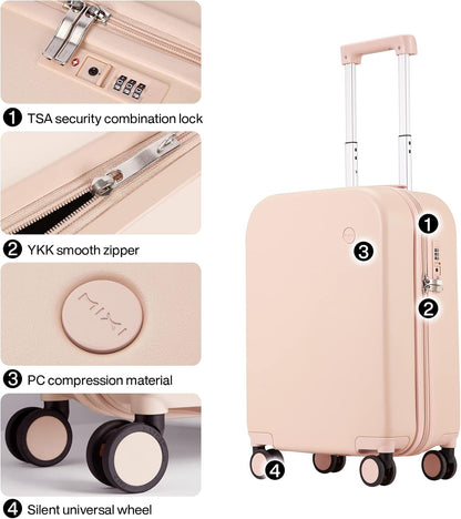 14 Inch Underseat Luggage Carry on Suitcase Free Boarding Personal Item Suitcases with Spinner Wheels Hardshell Lightweight PC for Short Travel, Lark Yellow