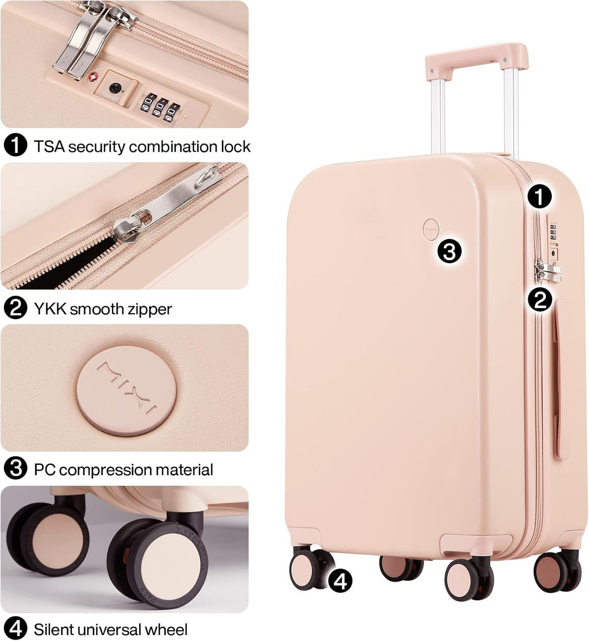 14 Inch Underseat Luggage Carry on Suitcase Free Boarding Personal Item Suitcases with Spinner Wheels Hardshell Lightweight PC for Short Travel, Lark Yellow