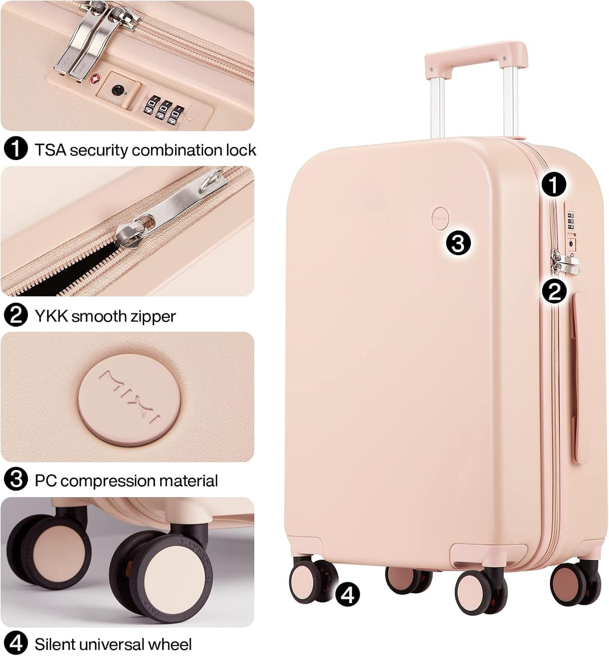 14 Inch Underseat Luggage Carry on Suitcase Free Boarding Personal Item Suitcases with Spinner Wheels Hardshell Lightweight PC for Short Travel, Lark Yellow
