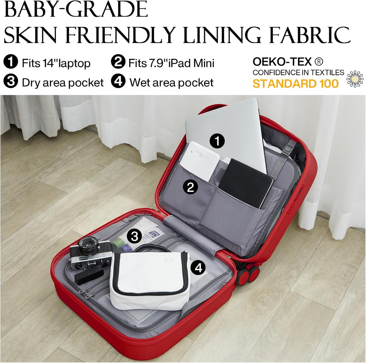 14 Inch Underseat Luggage Carry on Suitcase Free Boarding Personal Item Suitcases with Spinner Wheels Hardshell Lightweight PC for Short Travel, Lark Yellow