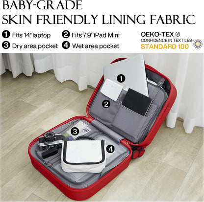 14 Inch Underseat Luggage Carry on Suitcase Free Boarding Personal Item Suitcases with Spinner Wheels Hardshell Lightweight PC for Short Travel, Lark Yellow