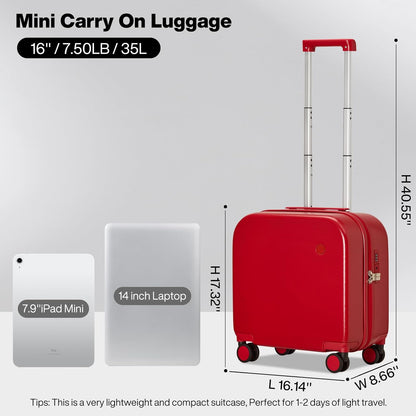 14 Inch Underseat Luggage Carry on Suitcase Free Boarding Personal Item Suitcases with Spinner Wheels Hardshell Lightweight PC for Short Travel, Lark Yellow