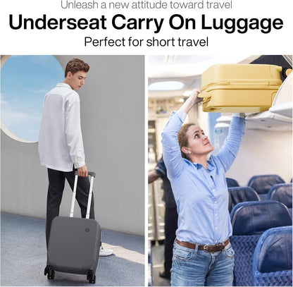 14 Inch Underseat Luggage Carry on Suitcase Free Boarding Personal Item Suitcases with Spinner Wheels Hardshell Lightweight PC for Short Travel, Lark Yellow
