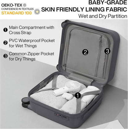 14 Inch Underseat Luggage Carry on Suitcase Free Boarding Personal Item Suitcases with Spinner Wheels Hardshell Lightweight PC for Short Travel, Lark Yellow