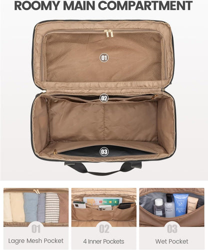 Travel Duffle Bag - Weekender & Overnight Bag with Toiletry & Wet Pocket, Carry-On Size, 3pc Set