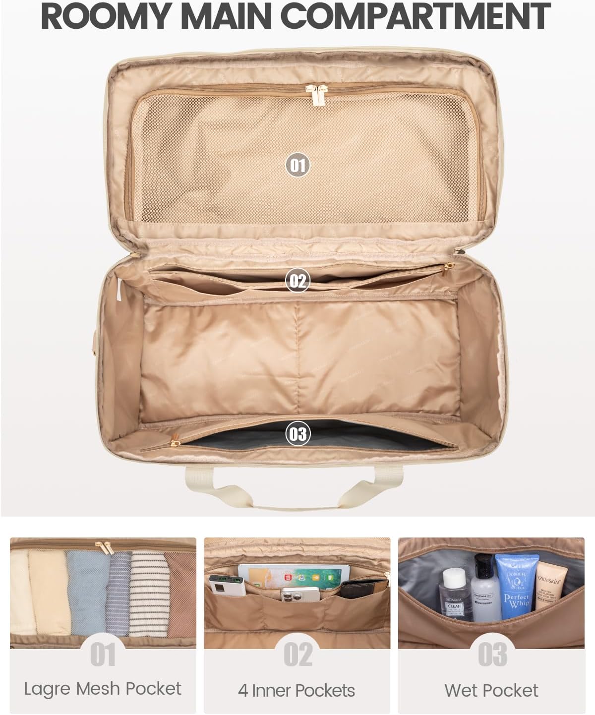 Travel Duffle Bag - Weekender & Overnight Bag with Toiletry & Wet Pocket, Carry-On Size, 3pc Set