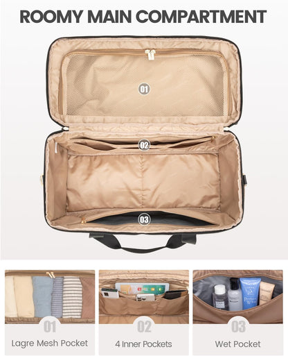 Travel Duffle Bag - Weekender & Overnight Bag with Toiletry & Wet Pocket, Carry-On Size, 3pc Set