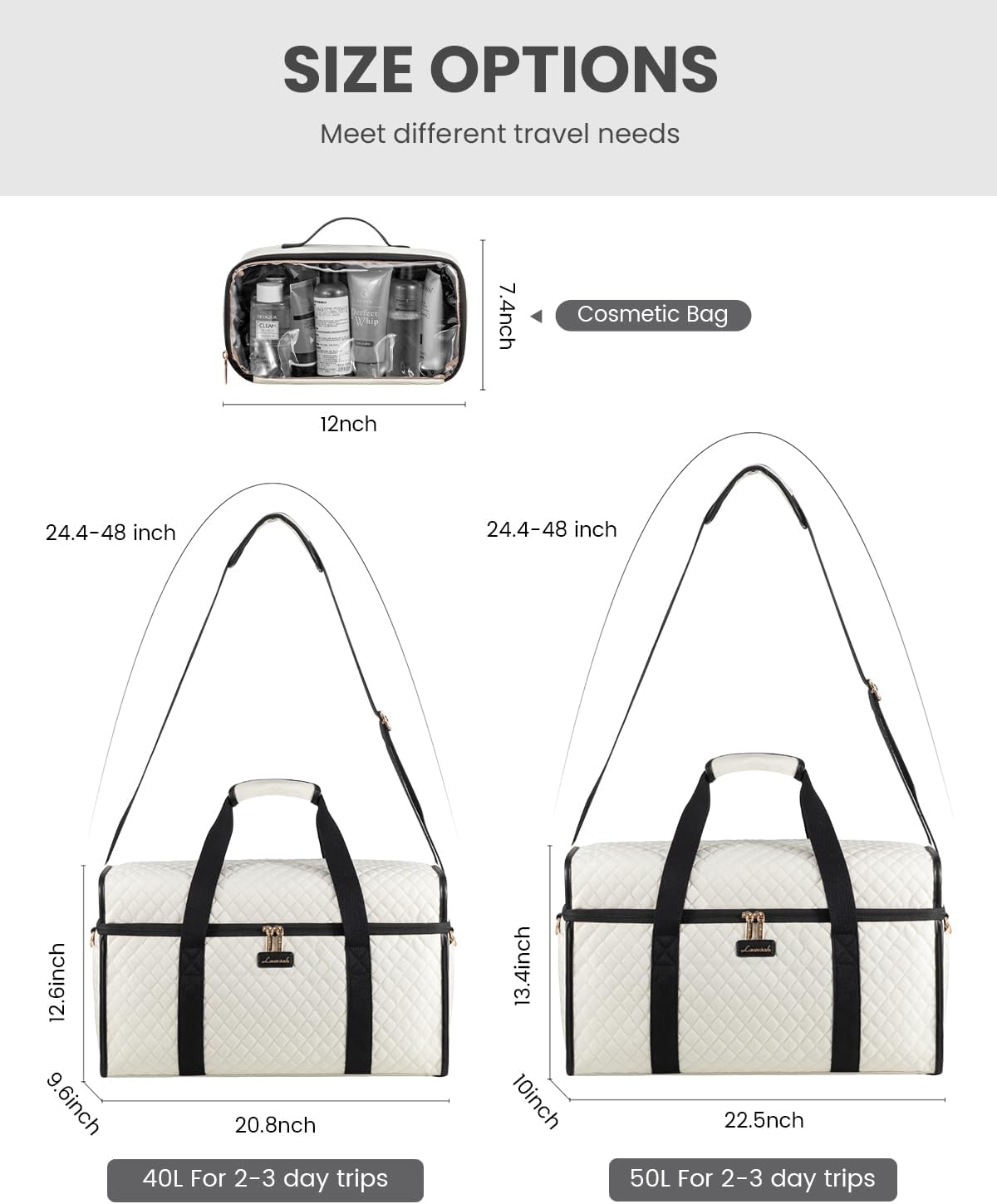 Travel Duffle Bag - Weekender & Overnight Bag with Toiletry & Wet Pocket, Carry-On Size, 3pc Set
