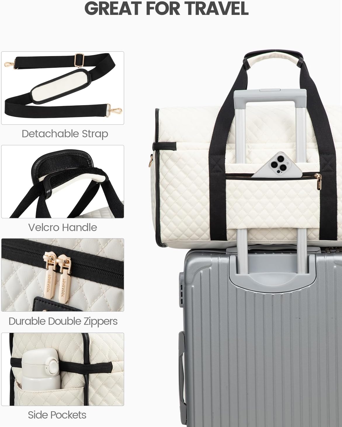 Travel Duffle Bag - Weekender & Overnight Bag with Toiletry & Wet Pocket, Carry-On Size, 3pc Set