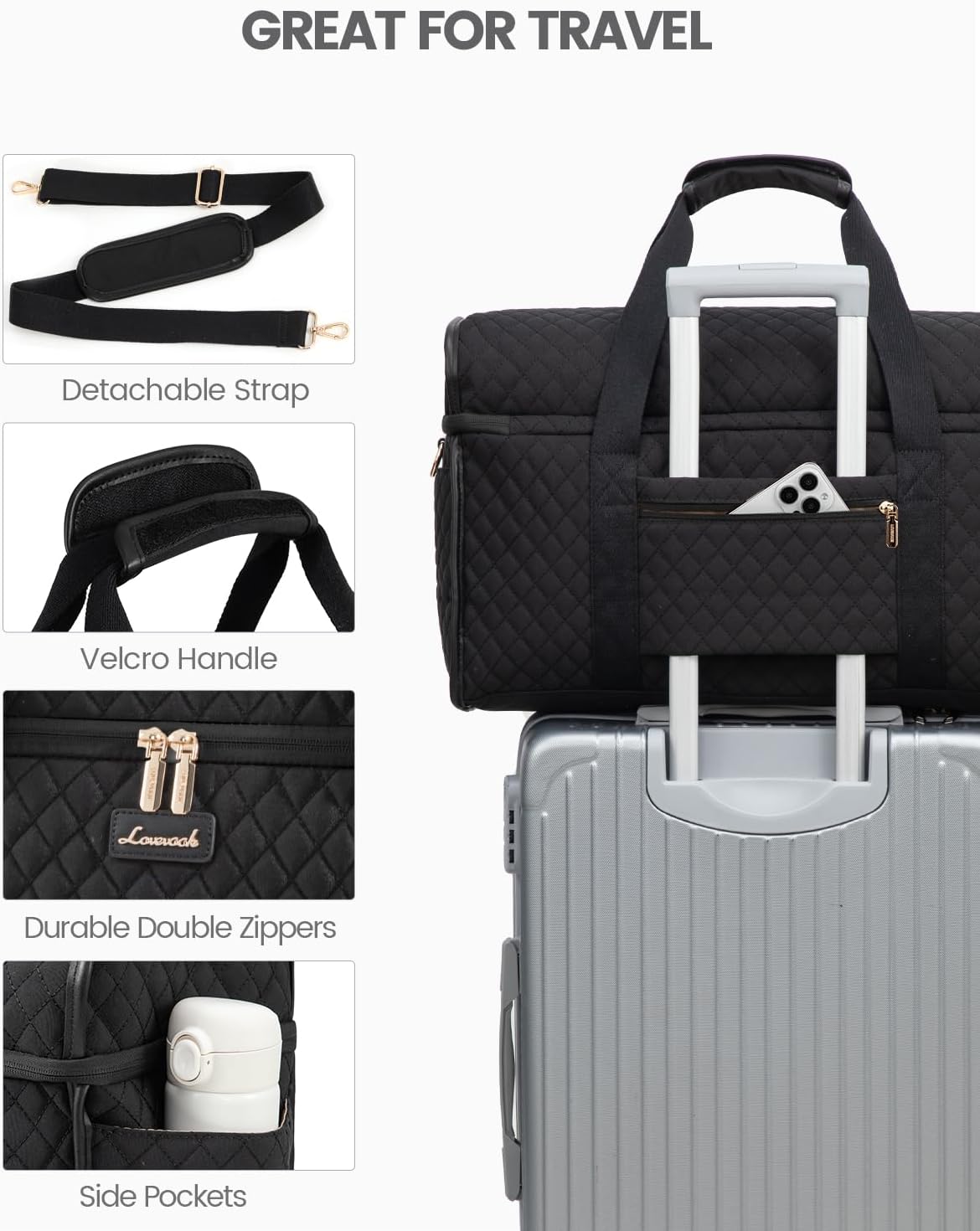 Travel Duffle Bag - Weekender & Overnight Bag with Toiletry & Wet Pocket, Carry-On Size, 3pc Set