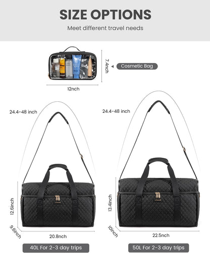 Travel Duffle Bag - Weekender & Overnight Bag with Toiletry & Wet Pocket, Carry-On Size, 3pc Set