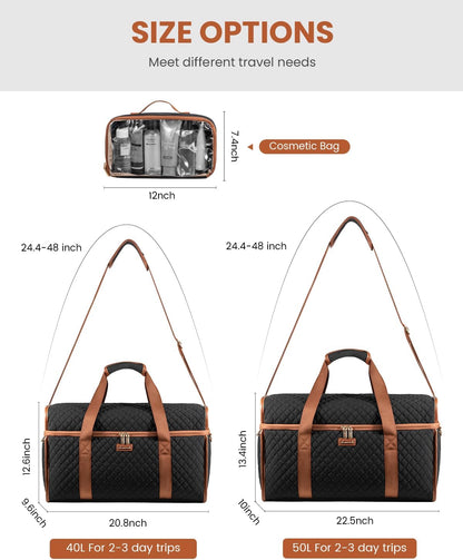 Travel Duffle Bag - Weekender & Overnight Bag with Toiletry & Wet Pocket, Carry-On Size, 3pc Set