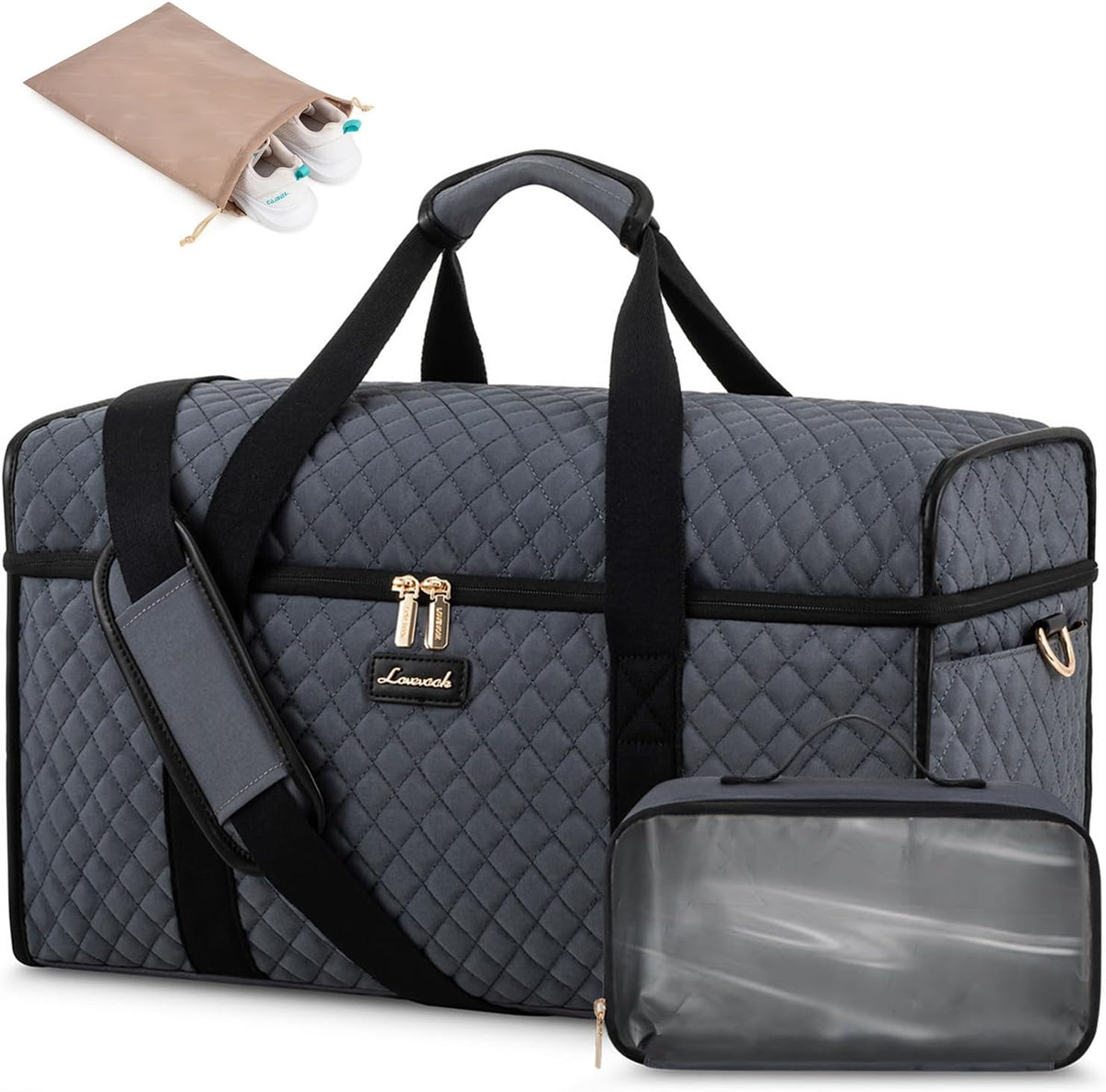 Travel Duffle Bag - Weekender & Overnight Bag with Toiletry & Wet Pocket, Carry-On Size, 3pc Set