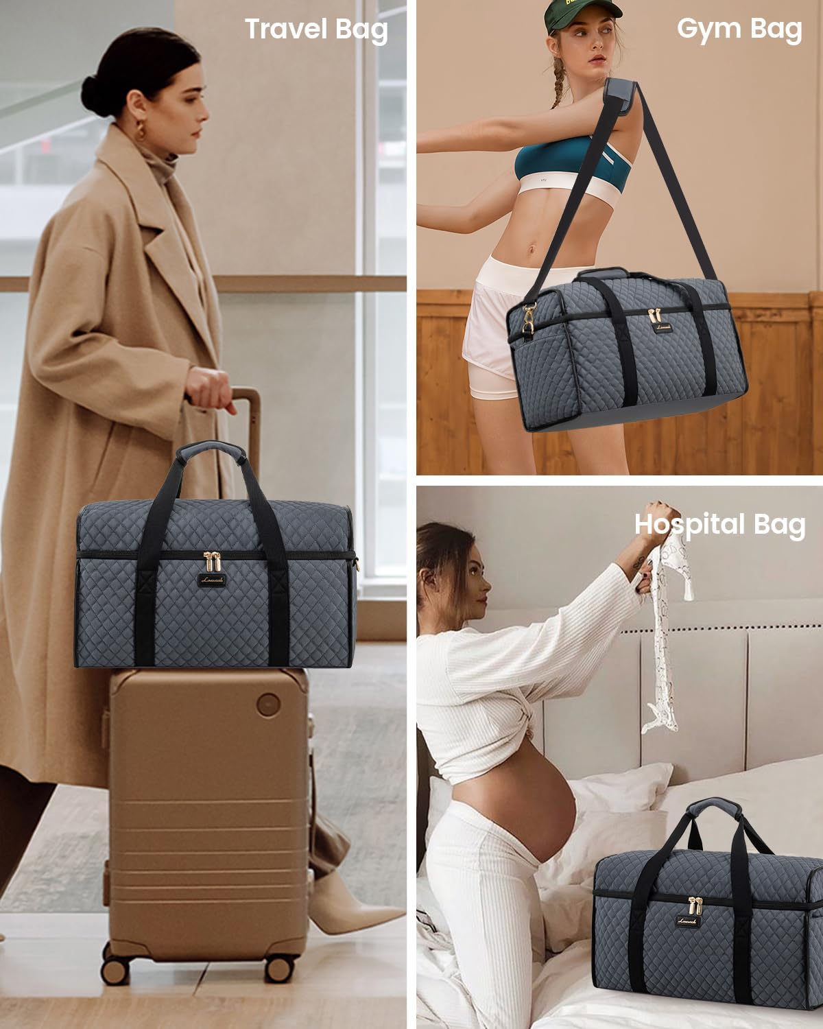 Travel Duffle Bag - Weekender & Overnight Bag with Toiletry & Wet Pocket, Carry-On Size, 3pc Set
