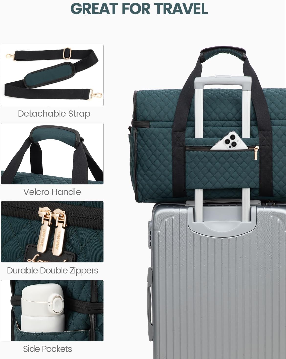 Travel Duffle Bag - Weekender & Overnight Bag with Toiletry & Wet Pocket, Carry-On Size, 3pc Set