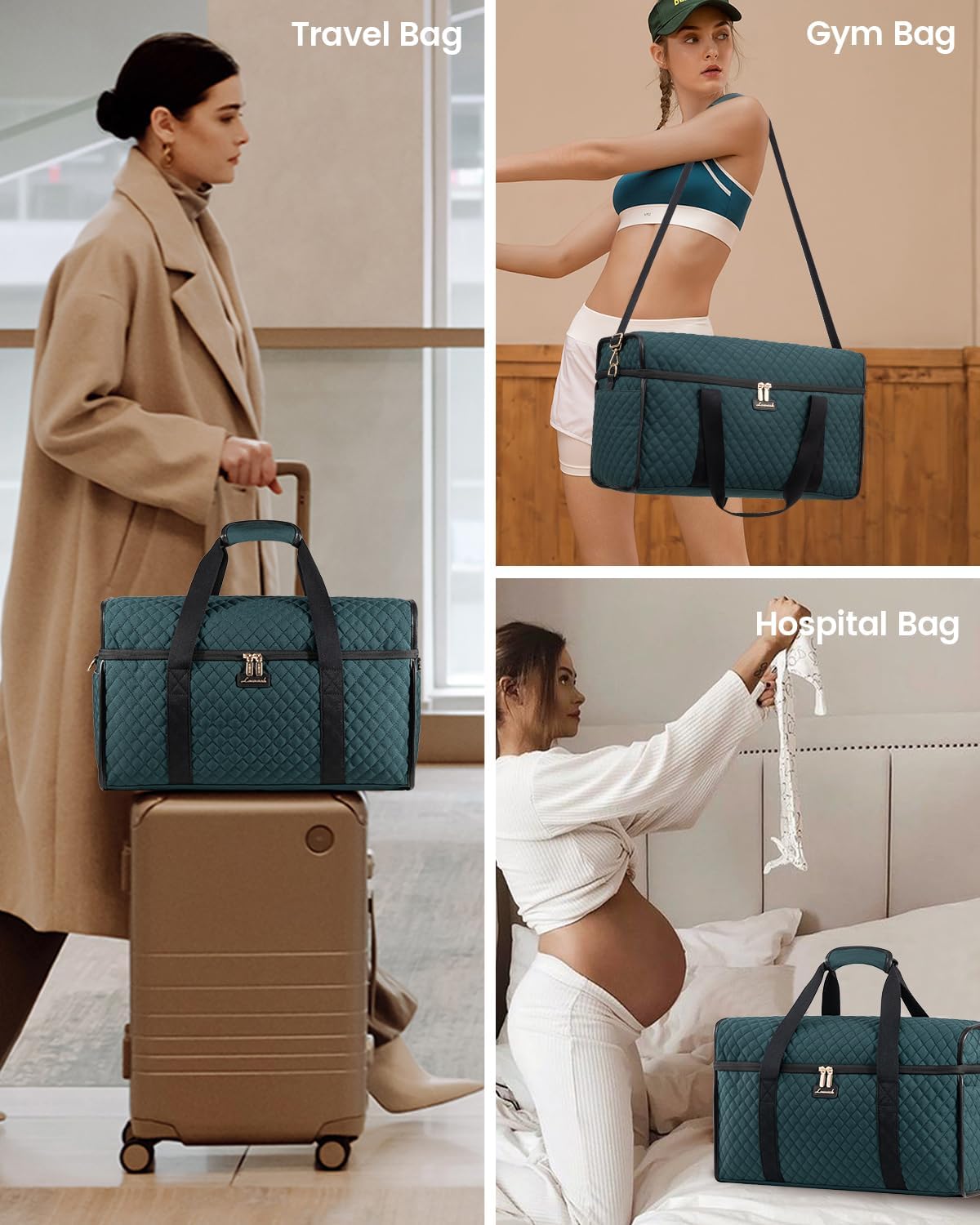 Travel Duffle Bag - Weekender & Overnight Bag with Toiletry & Wet Pocket, Carry-On Size, 3pc Set