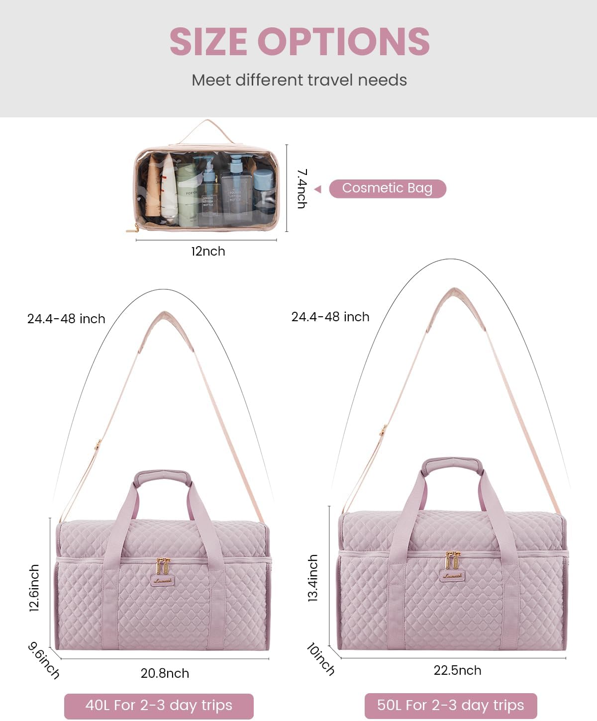 Travel Duffle Bag - Weekender & Overnight Bag with Toiletry & Wet Pocket, Carry-On Size, 3pc Set