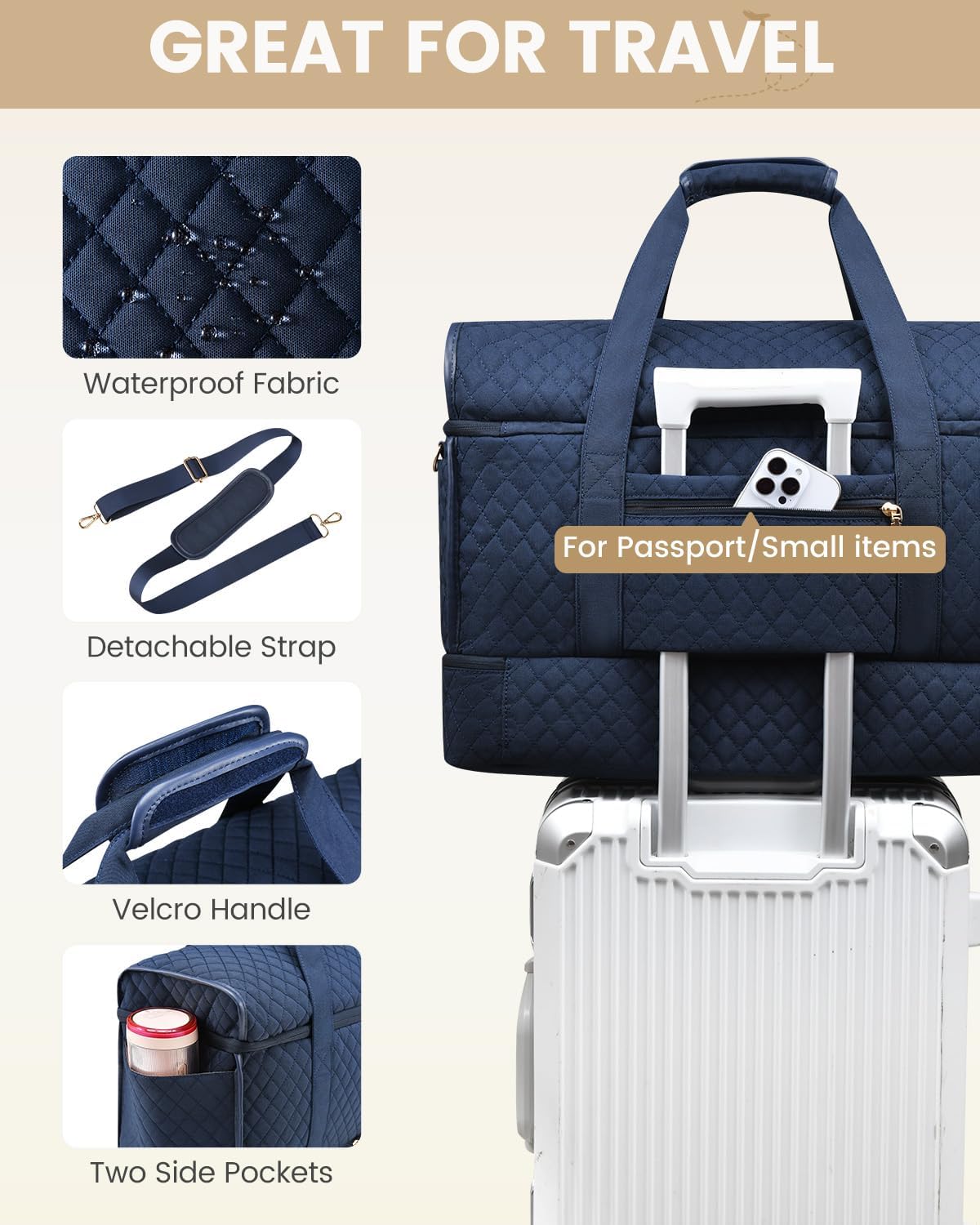 Travel Duffle Bag - Weekender & Overnight Bag with Toiletry & Wet Pocket, Carry-On Size, 3pc Set
