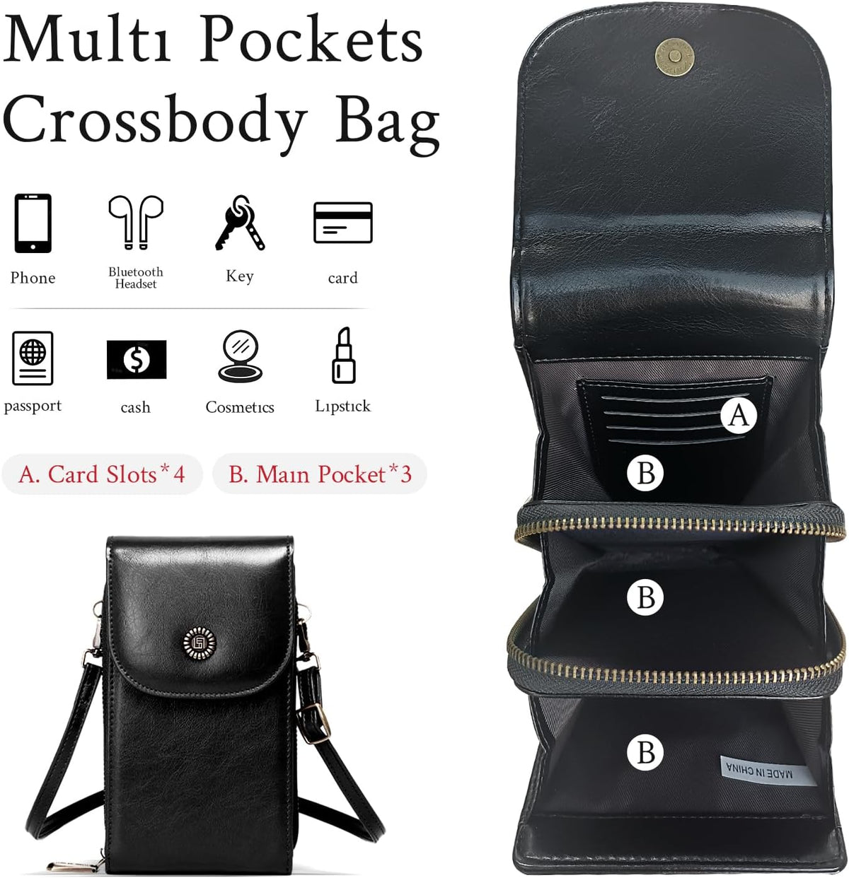 Vegan Leather Small Crossbody Bags for Women – RFID-Blocking Phone Wallet Purse