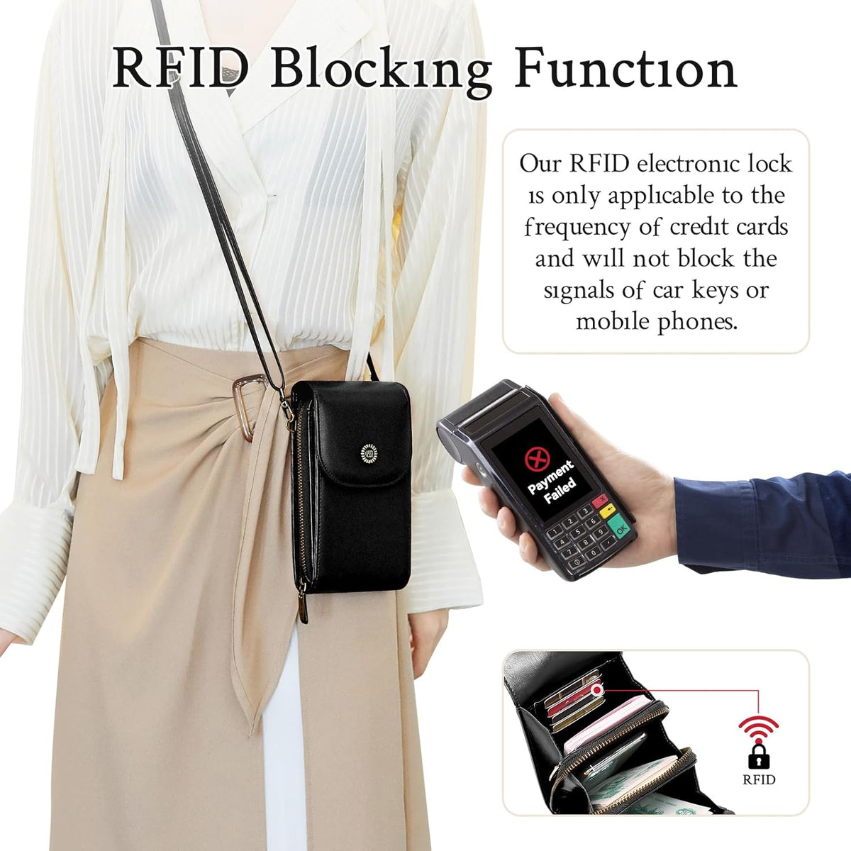 Vegan Leather Small Crossbody Bags for Women – RFID-Blocking Phone Wallet Purse