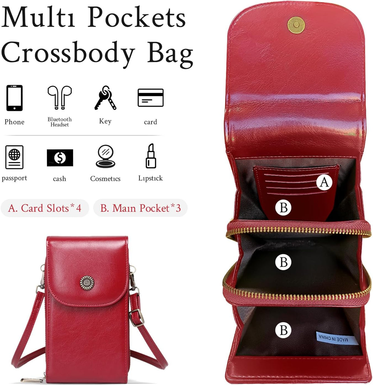 Vegan Leather Small Crossbody Bags for Women – RFID-Blocking Phone Wallet Purse