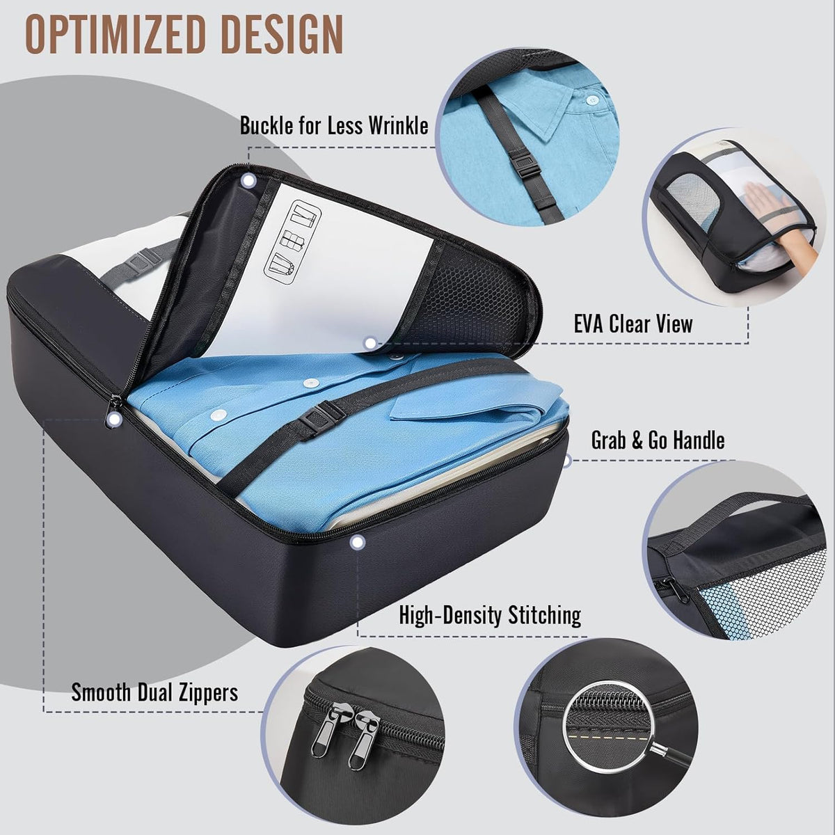 10 Set Packing Cubes for Travel Essentials,Anti-Wrinkle Buckled Suitcase Organizer for Shoe & Toiletry Bag,Carry On Luggage Bag with 99+ Count Mesh Holes for Airplane & College Dorm Accessories
