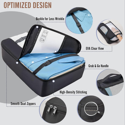 10 Set Packing Cubes for Travel Essentials,Anti-Wrinkle Buckled Suitcase Organizer for Shoe & Toiletry Bag,Carry On Luggage Bag with 99+ Count Mesh Holes for Airplane & College Dorm Accessories