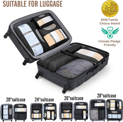 10 Set Packing Cubes for Travel Essentials,Anti-Wrinkle Buckled Suitcase Organizer for Shoe & Toiletry Bag,Carry On Luggage Bag with 99+ Count Mesh Holes for Airplane & College Dorm Accessories