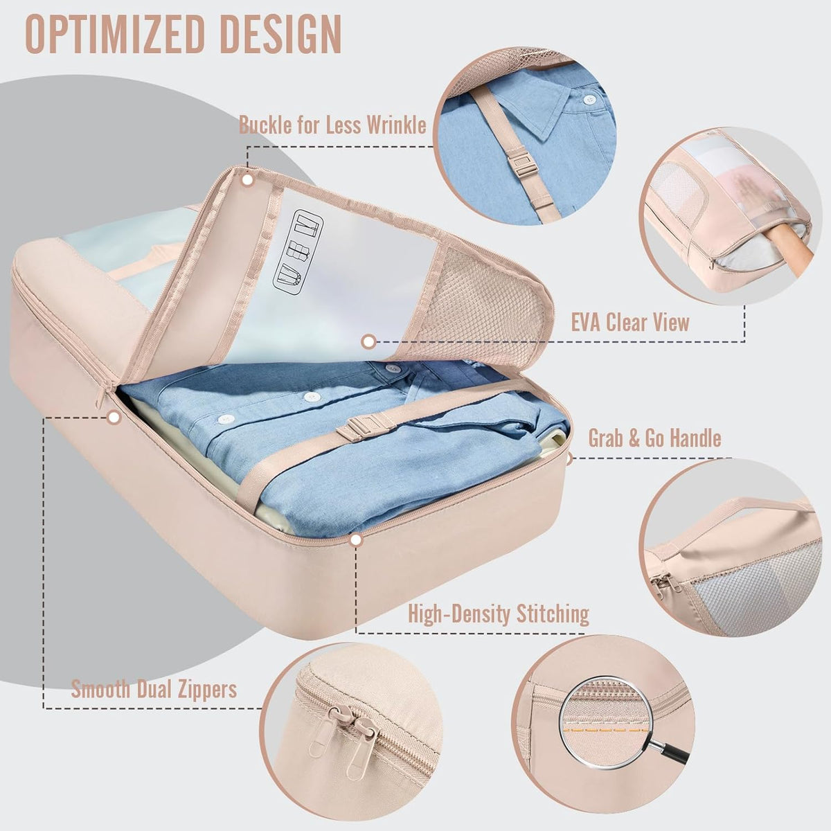 10 Set Packing Cubes for Travel Essentials,Anti-Wrinkle Buckled Suitcase Organizer for Shoe & Toiletry Bag,Carry On Luggage Bag with 99+ Count Mesh Holes for Airplane & College Dorm Accessories