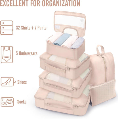 10 Set Packing Cubes for Travel Essentials,Anti-Wrinkle Buckled Suitcase Organizer for Shoe & Toiletry Bag,Carry On Luggage Bag with 99+ Count Mesh Holes for Airplane & College Dorm Accessories