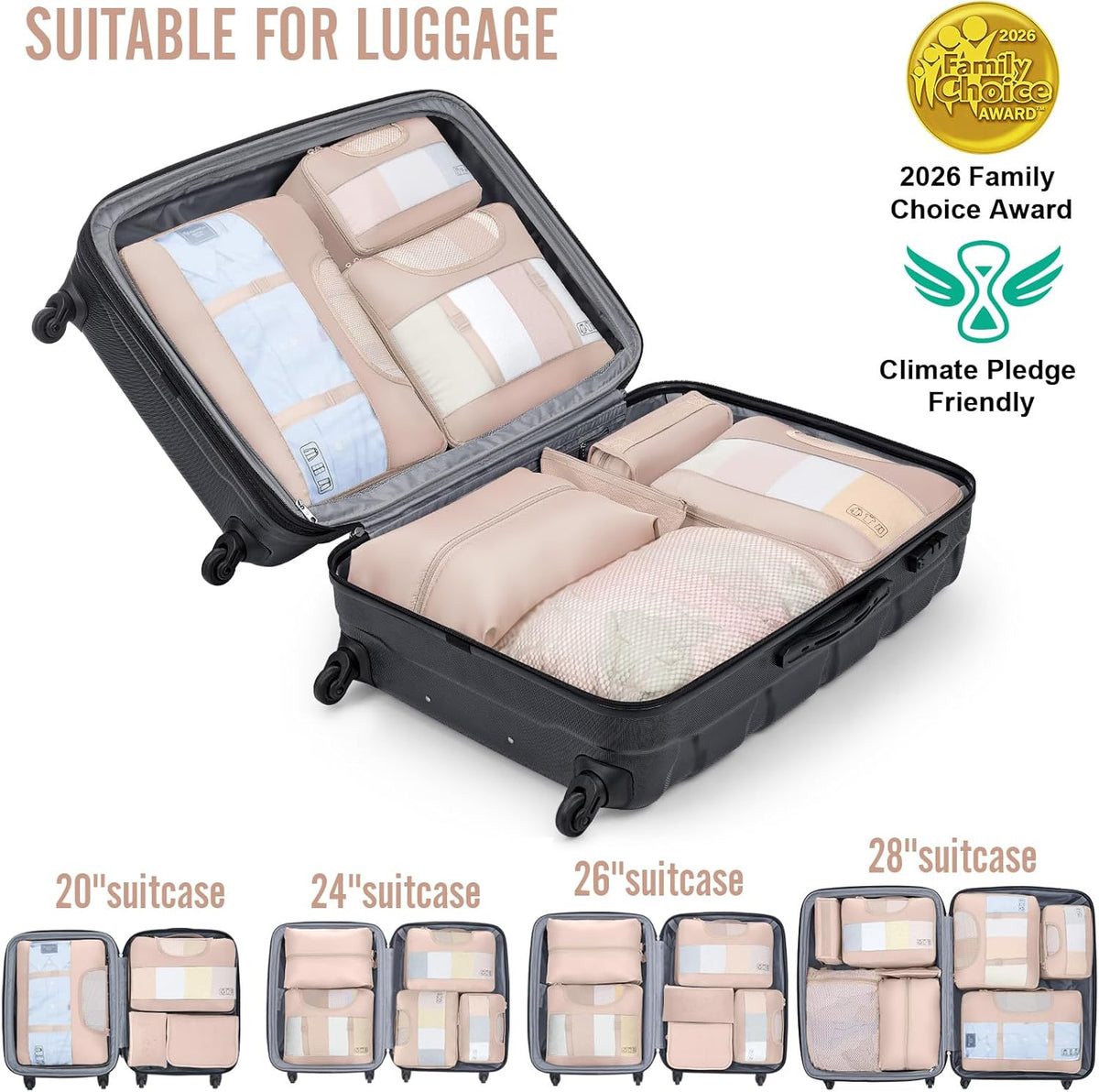 10 Set Packing Cubes for Travel Essentials,Anti-Wrinkle Buckled Suitcase Organizer for Shoe & Toiletry Bag,Carry On Luggage Bag with 99+ Count Mesh Holes for Airplane & College Dorm Accessories