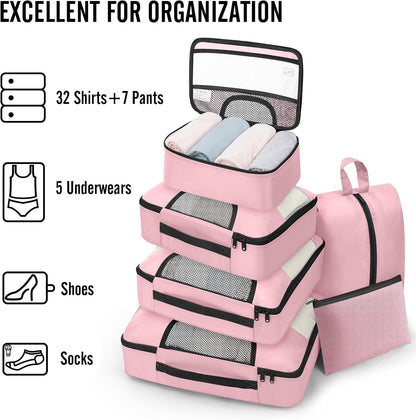 10 Set Packing Cubes for Travel Essentials,Anti-Wrinkle Buckled Suitcase Organizer for Shoe & Toiletry Bag,Carry On Luggage Bag with 99+ Count Mesh Holes for Airplane & College Dorm Accessories