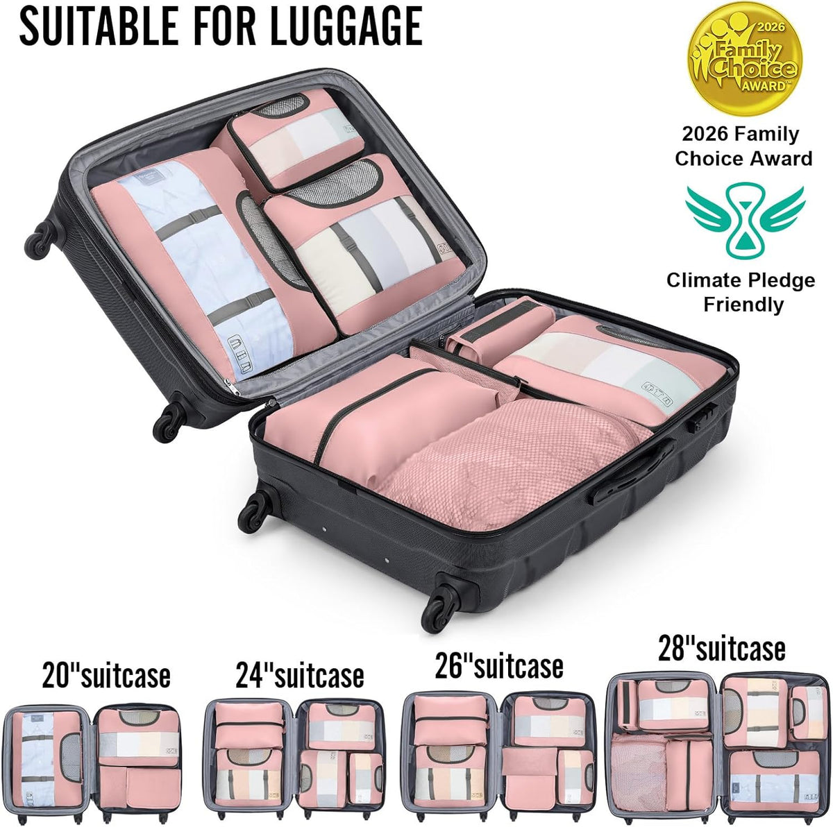 10 Set Packing Cubes for Travel Essentials,Anti-Wrinkle Buckled Suitcase Organizer for Shoe & Toiletry Bag,Carry On Luggage Bag with 99+ Count Mesh Holes for Airplane & College Dorm Accessories
