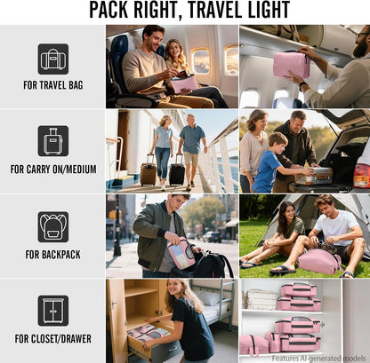 10 Set Packing Cubes for Travel Essentials,Anti-Wrinkle Buckled Suitcase Organizer for Shoe & Toiletry Bag,Carry On Luggage Bag with 99+ Count Mesh Holes for Airplane & College Dorm Accessories