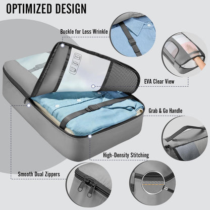 10 Set Packing Cubes for Travel Essentials,Anti-Wrinkle Buckled Suitcase Organizer for Shoe & Toiletry Bag,Carry On Luggage Bag with 99+ Count Mesh Holes for Airplane & College Dorm Accessories