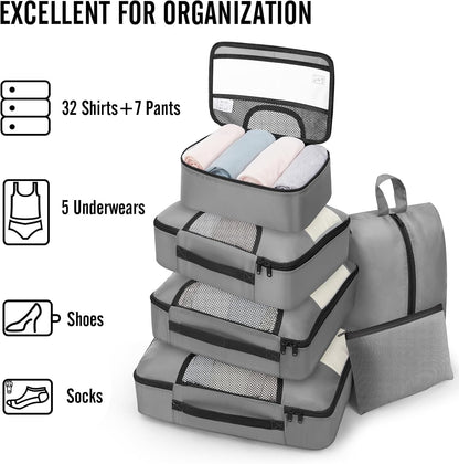 10 Set Packing Cubes for Travel Essentials,Anti-Wrinkle Buckled Suitcase Organizer for Shoe & Toiletry Bag,Carry On Luggage Bag with 99+ Count Mesh Holes for Airplane & College Dorm Accessories