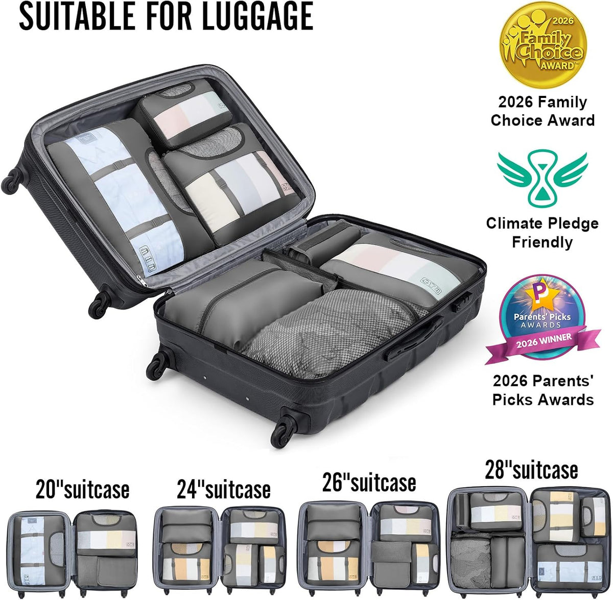 10 Set Packing Cubes for Travel Essentials,Anti-Wrinkle Buckled Suitcase Organizer for Shoe & Toiletry Bag,Carry On Luggage Bag with 99+ Count Mesh Holes for Airplane & College Dorm Accessories